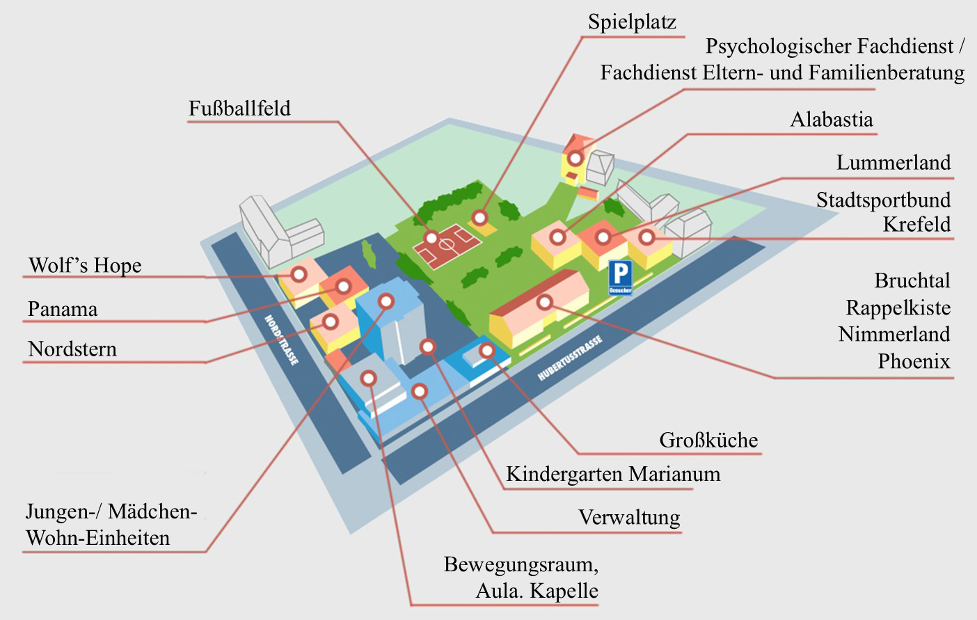 Plan von die verschiedene Stellen des Marianum-Krefeld